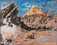 Vintage Mid Century Original Illustration, Palace in the Mountains