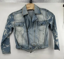 Y2K Women Jacket  By The Laundry room Vintage  acid   Denim Zipper  back print
