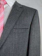 Joseph  Feiss Men 42R Sport Coat Soft Tweed Herringbone Jacket Lambs Wool Grey