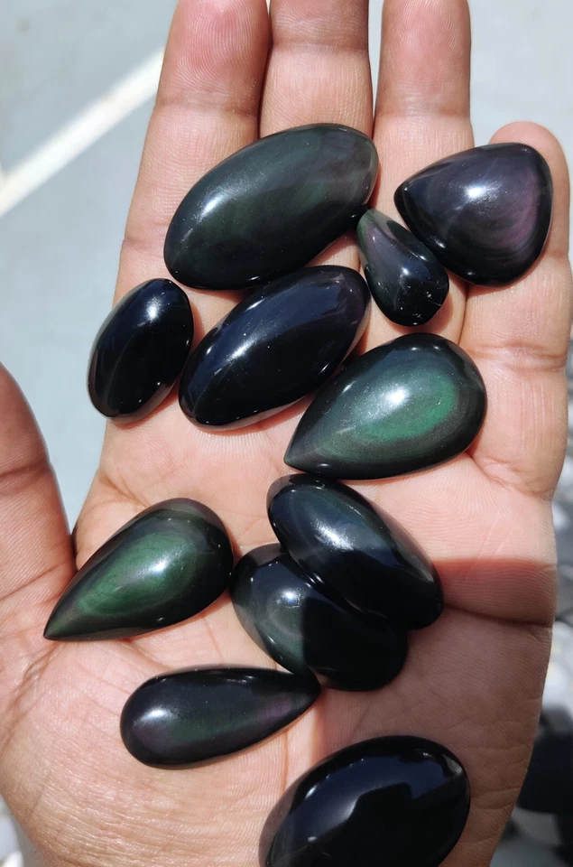 Cabujón de obsidiana arco iris natural gemas sueltas piedra preciosa de obsidiana natural 72110 Foto 3 de 4