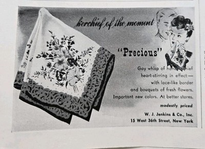 1942 W. J. Jenkins Handkerchief Of The month precious pattern vintage ad 