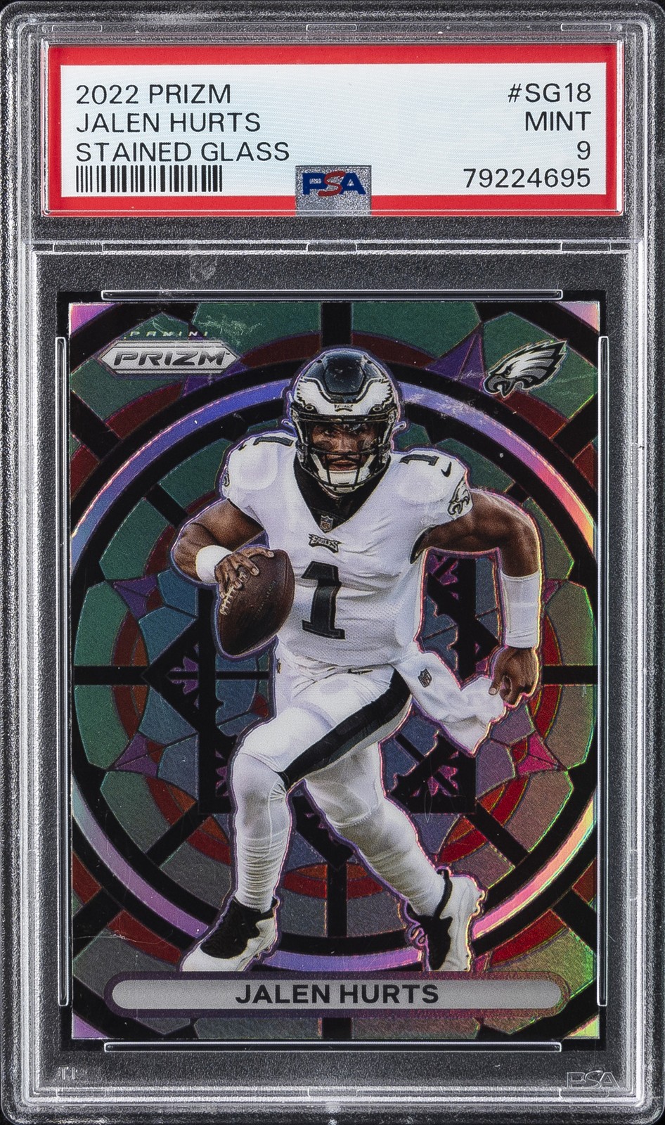 2022 PANINI PRIZM STAINED GLASS #SG18 JALEN HURTS PSA 9