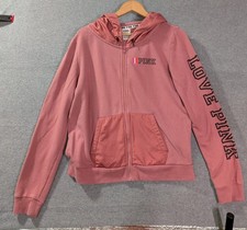 Victoria s Secret PINK Full Zip Hoodie Womens Large Pink Spell Out Y2K