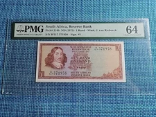 🌍 South Africa 1 rand P-116b 1975 unc PMG 64 banknotes 091625-12