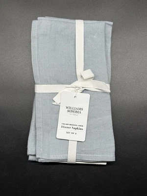 WILLIAMS-SONOMA WILLIAMS SONOMA ITALIAN WASHED LINEN NAPKINS SET OF 4 BRAND NEW DOVE GRAY