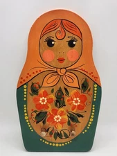 Vintage Russian Matryoshka Doll Wall Hanger Hand Painted Wood With Two Dowels