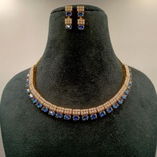 Juego de collar de perlas de tanzanita azul enchapado en oro de 22k gargantilla nupcial del sur de la India gif