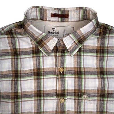 Timberland Mens Button Camp Shirt XL Short Sleeve Linen Cotton Casual Cabincore