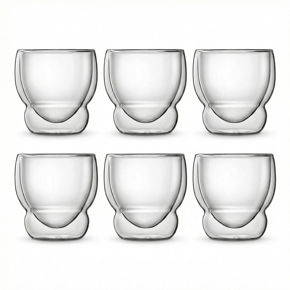 Hcojoul Set di 4 tazze da caffè trasparenti in vetro a doppia parete, 250 ml, tazze da tè in vetro con manici, tazza da caffè isolata per latte, espresso, cappuccino, tè nero