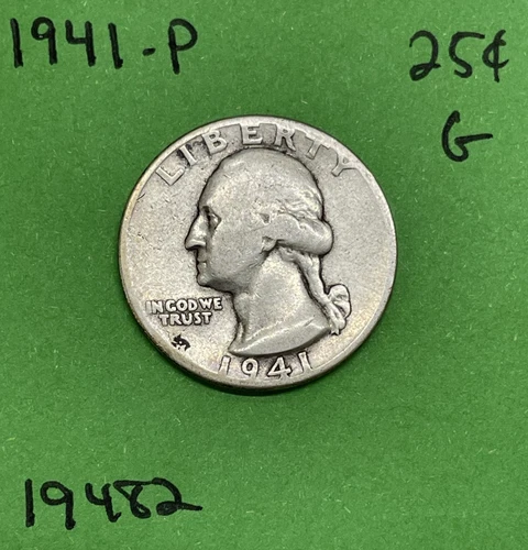 1941-P Washington Quarter 90% Silver Good GD See Pictures