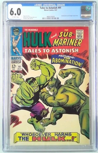 TALES TO ASTONISH (1959) #91 CGC 6.0 HULK VS ABOMINATION COVER (SLAB GRADE)