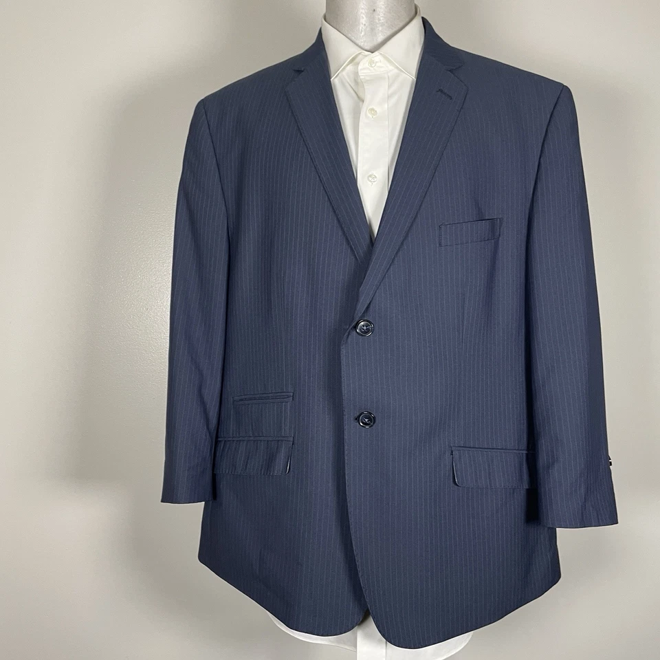 Perry Ellis 2 Piece Suit Mens 48S 42x26 Blue Striped Polyester Double Vented - Image 3 of 4