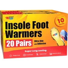 Insole Foot Warmers (20 Pairs) - Up to 10 Hours of Heat, Easily Apply with Ad...