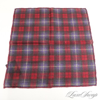 Anonymous Made in Italy Wine Purple Multi Tartan Plaid Flannel Pocket Square NR