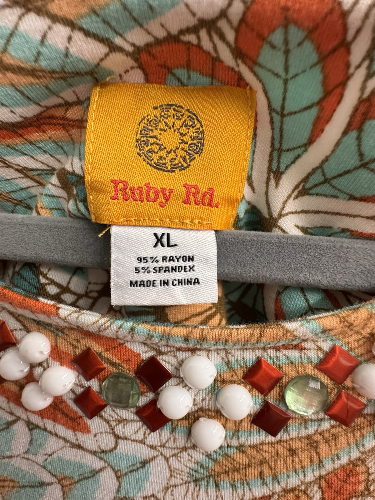 Ruby Rd XL Pullover Top Beaded Neckline Coral Tea… - image 2