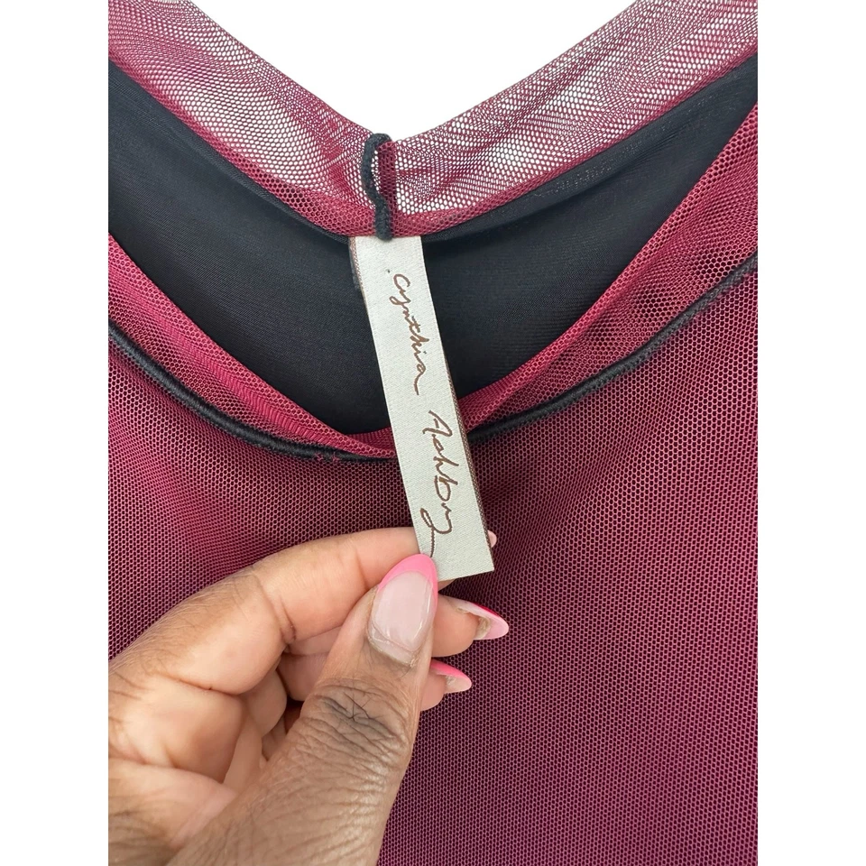 Vestido Cynthia Ashby Borgoña Malla Manga Larga Elástico En Capas Lagenlook Grande  Foto 2 de 4