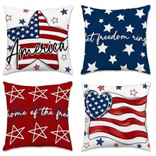 4th of July Pillow Covers 18x18 July 4th 18" x 18" Pack of 4 America Flag