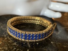 CINER Cobalt Blue Enamel Rhinestone Gold Tone Bracelet 7 Signed Vintage