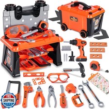 REXBETI Kids Tool Set with Tool Box and Electronic Toy Drill, Pretend Play Ki