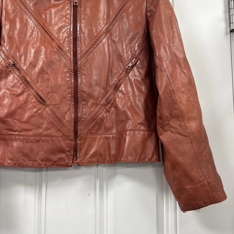 Chaqueta de cuero forrada naranja vintage de Sajonia para hombre marrón 725528 Corea talla 44 Foto 4 de 4