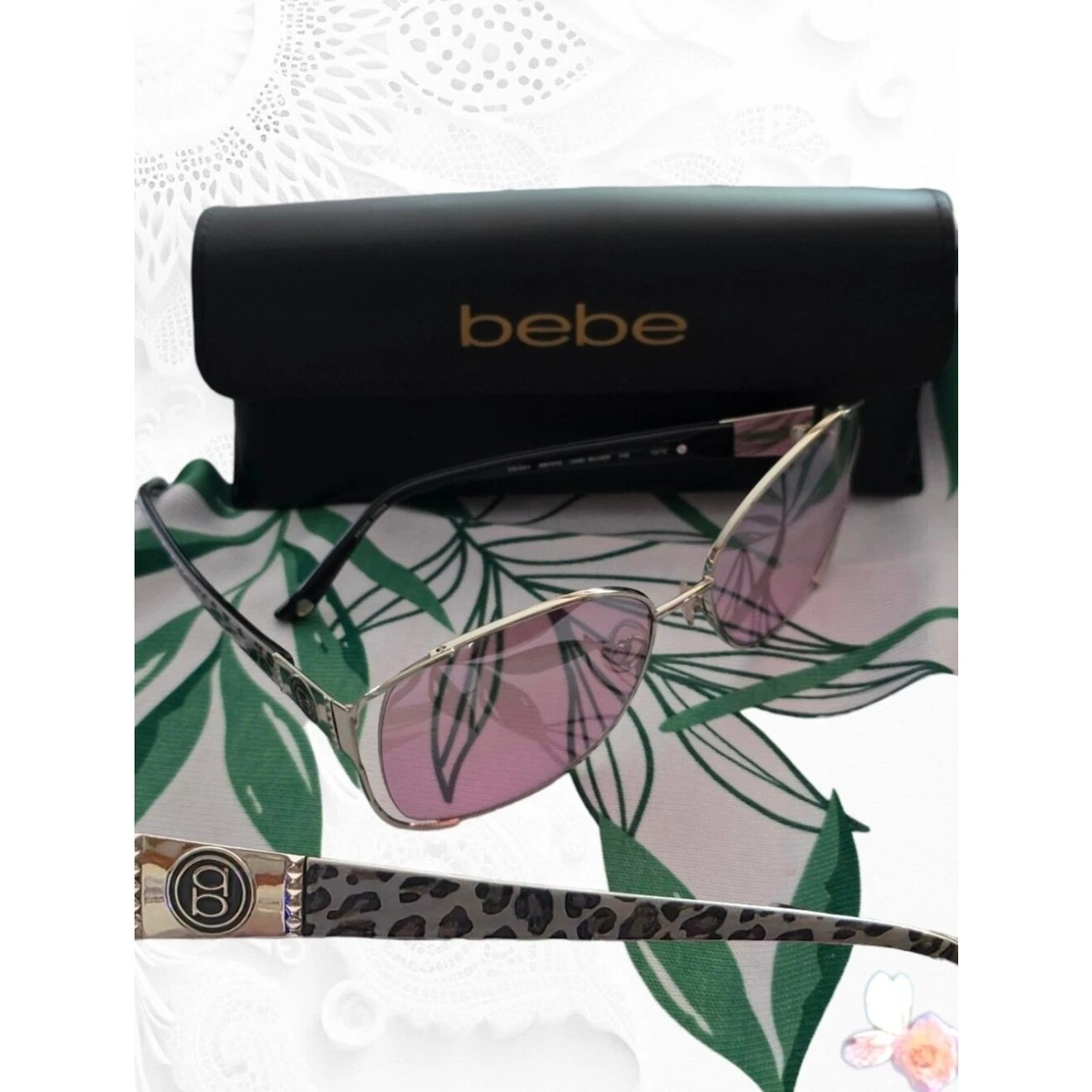 NEW Bebe Frisky BB7078 Shield Aviator Pink Gradient Silver Leopard 58mm bebe Silver Sunglasses for Women for sale | eBay main image 4
