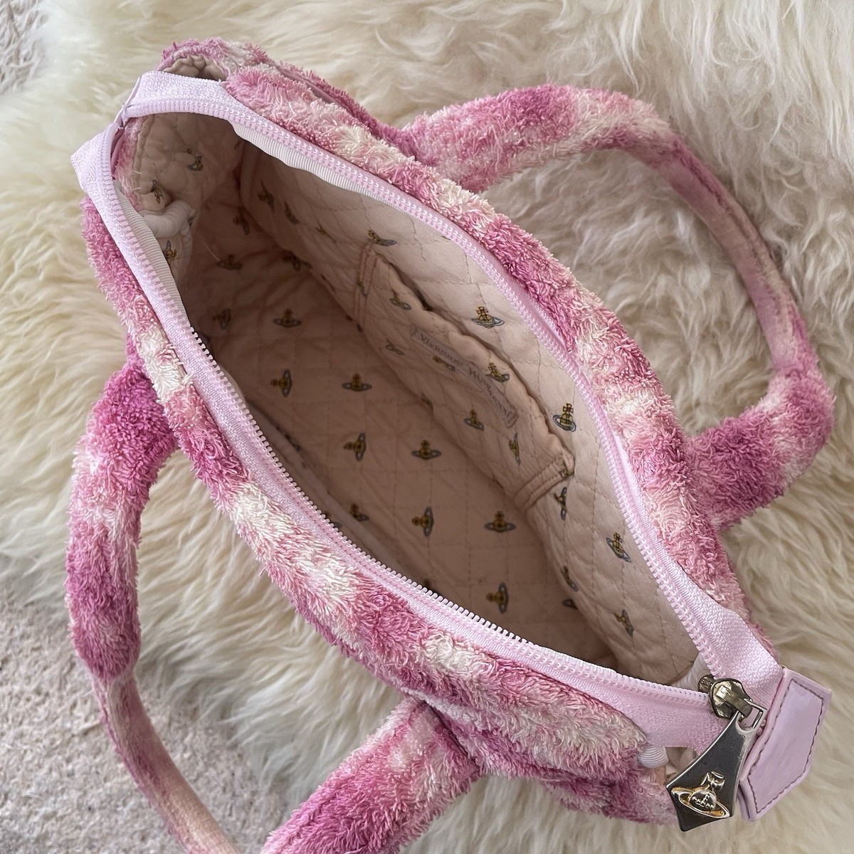 Vivienne Westwood Vintage Pink Leopard Terrycloth Towel Bag made