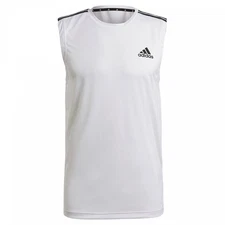 adidas Mens Tank S White Aeroready 3-Stripes Gym Training Quick Dry Vest Running