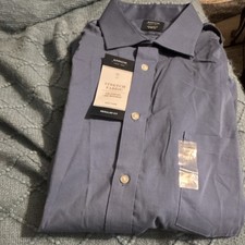 Arrow Dress Shirt Regular Fit Stretch Fabric Blue 17-17.5 32/33 Solid Easy Care