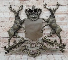 Royal Family Crest Coat of Arms Two Stags Crown Shield Bronze Wall Plaque Gift
