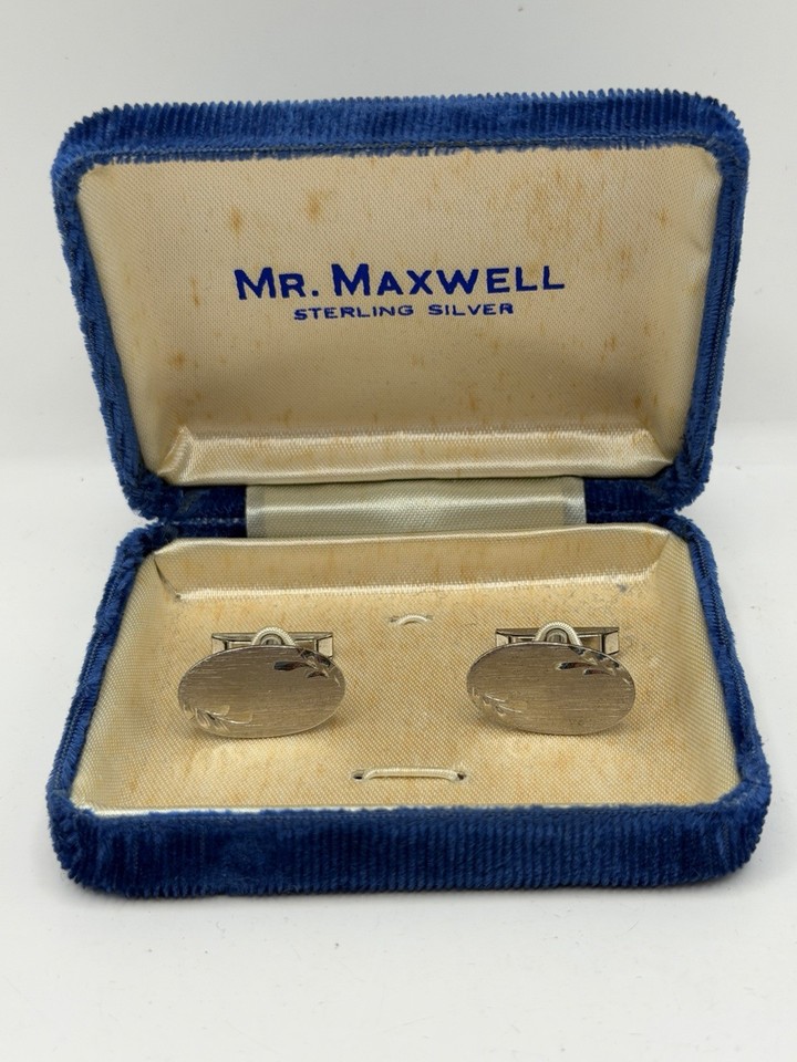 Sterling silver vintage cufflinks with a Mr. Maxwell mark — a genuinely wearable piece of mid-century menswear history at a budget-friendly price.