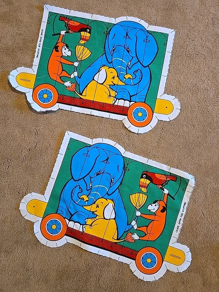 Almohadas de tren de circo vintage precortadas con panel de tela o colgantes de pared de colección RARO Foto 4 de 4