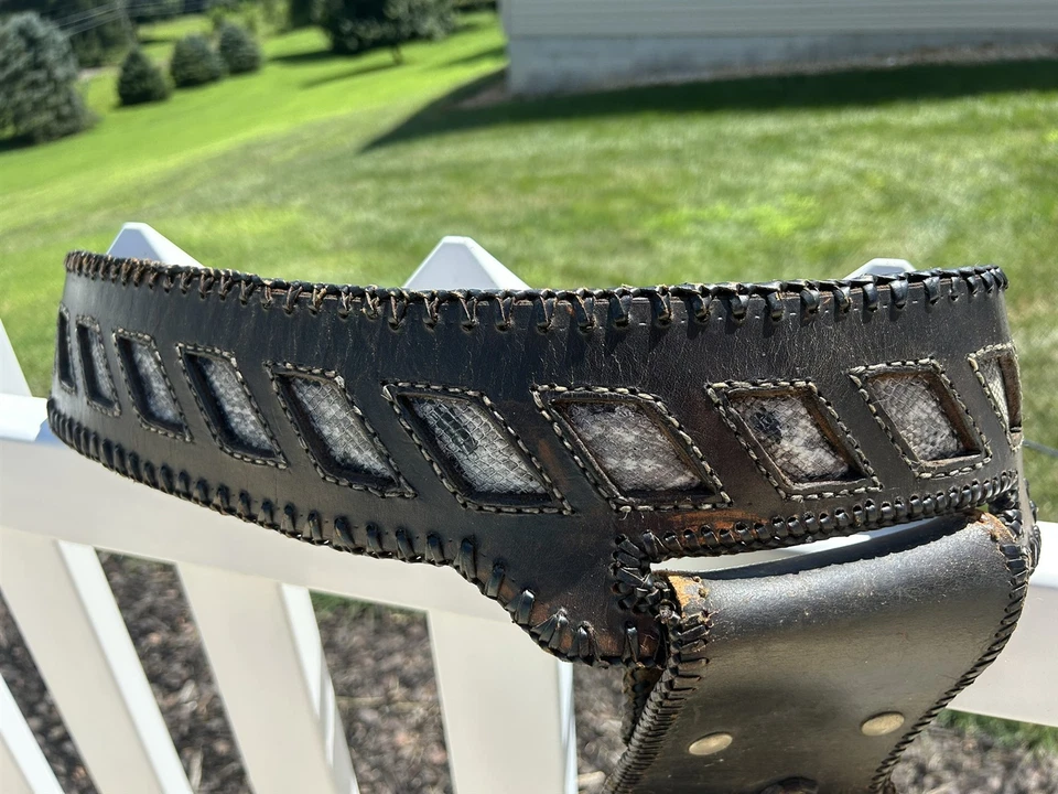 Hermoso cinturón de tiro con arco de cuero hecho a mano vintage de los años 60 con inserción de piel de serpiente, RARO Foto 4 de 4