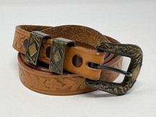 Vintage Justin Tooled Leather Western Belt Size 32 Floral Ranger 3/4" Width