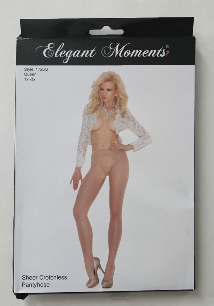 new ELEGANT MOMENTS sheer CROTCHLESS PANTYHOSE #1726Q beige SZ queen (1x-3x)