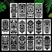 Tiki Tribe Stencils, 16 Pcs Totems Face with Open Mouth Stencils...