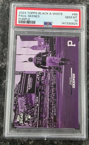 2024 TOPPS BLACK & WHITE PAUL SKENES PURPLE PARALLEL ROOKIE #D 3/25 PSA 10 GEM