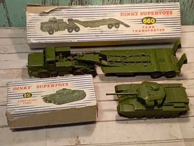 Vintage Dinky Mighty Antar Tank Transporter & Centurion Tank No. 660 & 651 Boxed