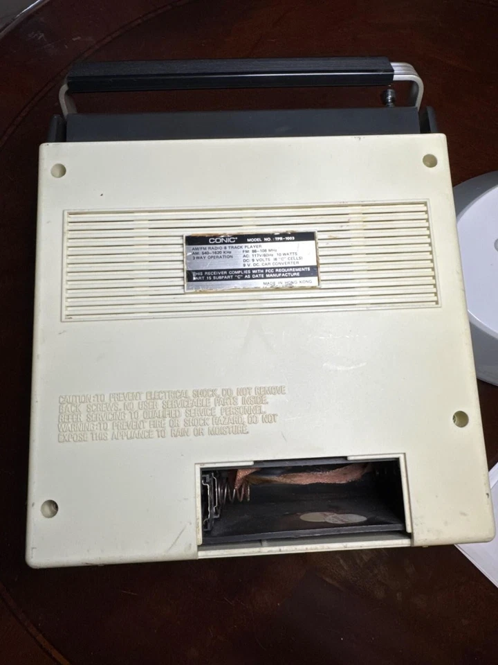 Radio AM/FM Conic TPR-1003 de colección y mango de reproductor de 8 pistas diseño portátil 80 Foto 3 de 4