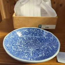 Blue and white floral pattern octagonal pottery bowl, large bowl, plate, Showa