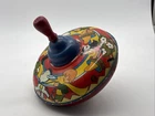 Vintage 1960's Spinning Top Ohio Art Metal with Wood Handle Litho Tin Toy 7” Dia