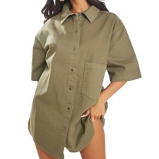 NWT Prettylittlething oversized denim shirt dress Green sz 4