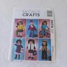 Mccalls Pattern Crafts M3474, Doll Clothes, New Uncut
