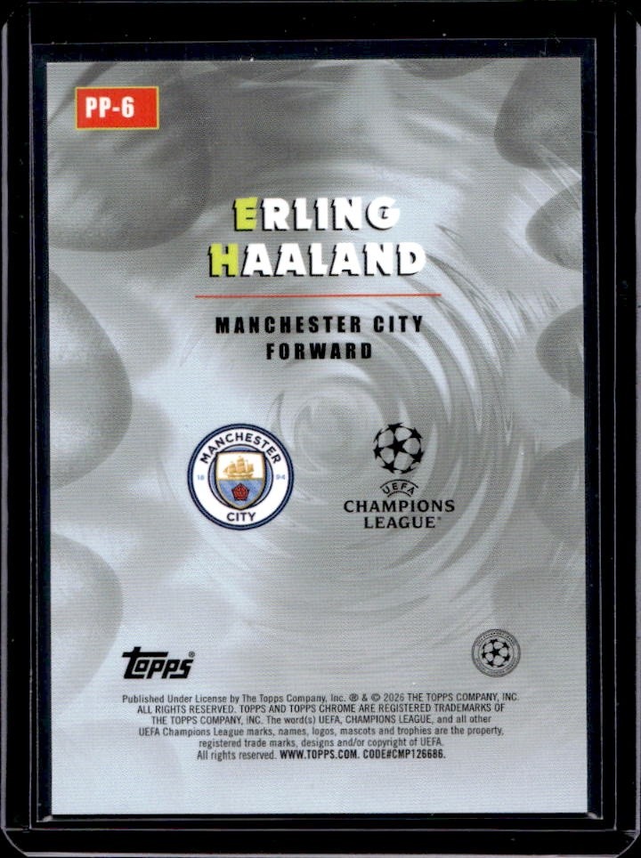 2025-26 Topps Chrome UEFA Erling Haaland Power Players #PP-6 Man City view 2