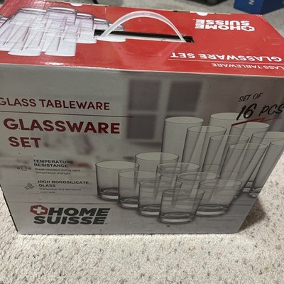 Home Suisse Glass Tableware Glassware Set 16 PC Set