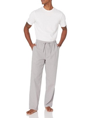 Herren Straight-Fit Woven Pyjamahose mit Taschen Grau Kariert Größe M