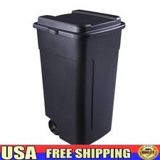 Wheeled Heavy Duty Trash Can Outdoor Garbage Bin W/ Snap-Fit Lid  Handle Black