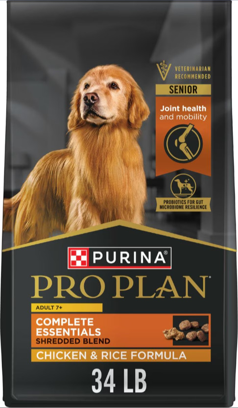 Purina Pro Plan Senior Shredded Blend Chicken & Rice Formula Dry Dog Food, 34 lb