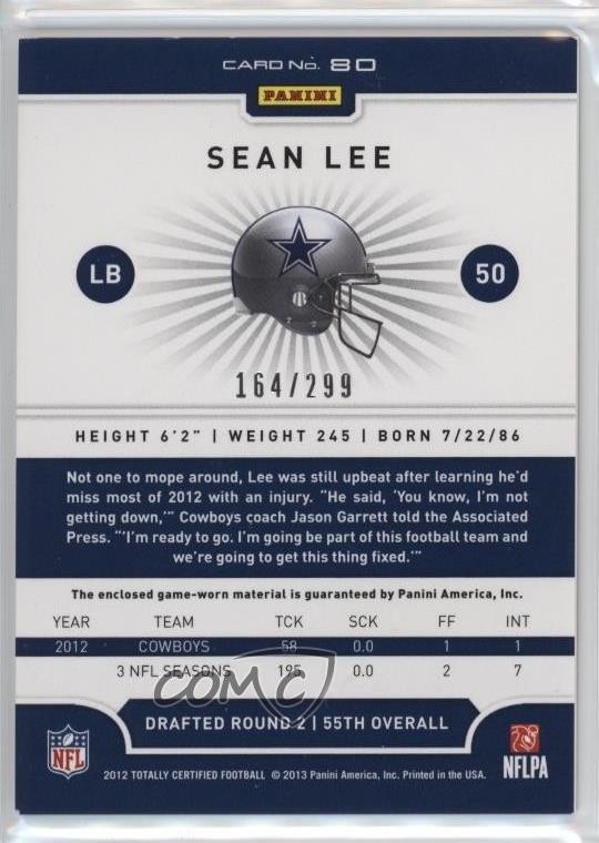 2012 Totally Certified Materials Platinum Red 164/299 Sean Lee #80 1kn1 thumbnail 2