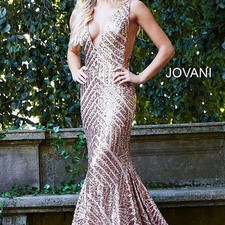 Jovani 59762 Formal Gold Sequin Fitted Long Maxi Gown With Train Sz 2