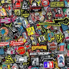 Electrician Sticker Bomb 22 - 18"x46" Hydrographic Film Hydro Dipping